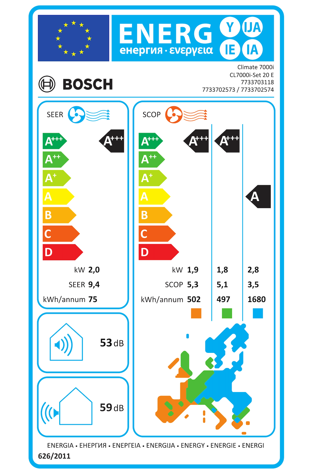 Bosch Indoor Unit Climate 7000i CL7001iU W 20 E – 2.0 kW, White, Split Air Conditioner