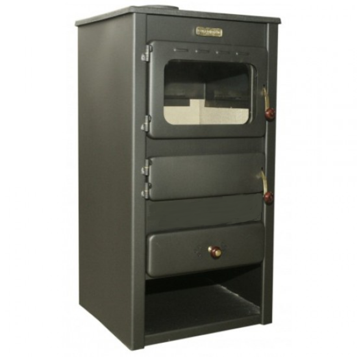 Black graphite wood-burning fireplace Kupro Lux cast iron with oven and glass door, 8.4 kW rated power