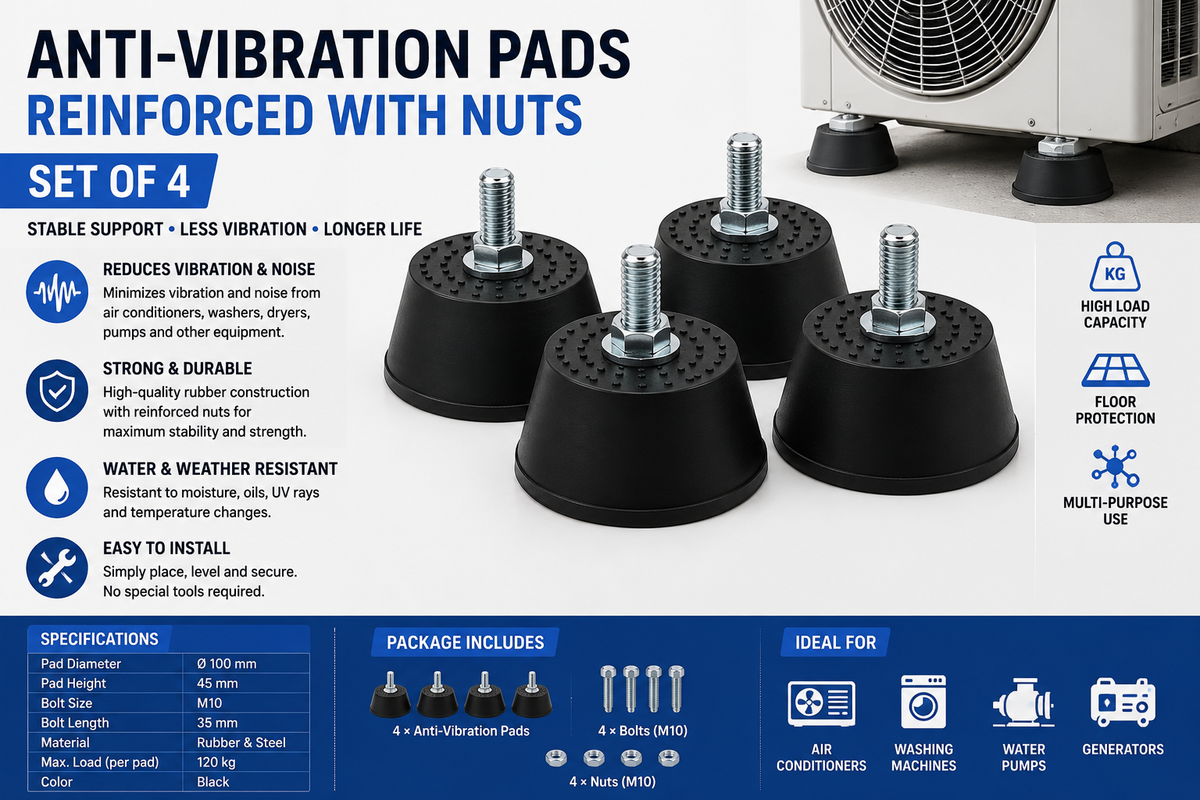 Anti-Vibration Pads Reinforced with Nuts – Set of 4