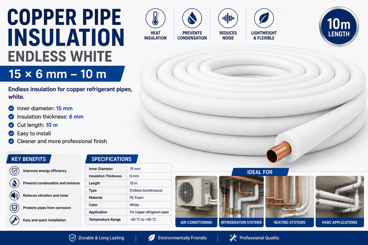 Copper Pipe Insulation Endless White 15×6 mm – 10 m