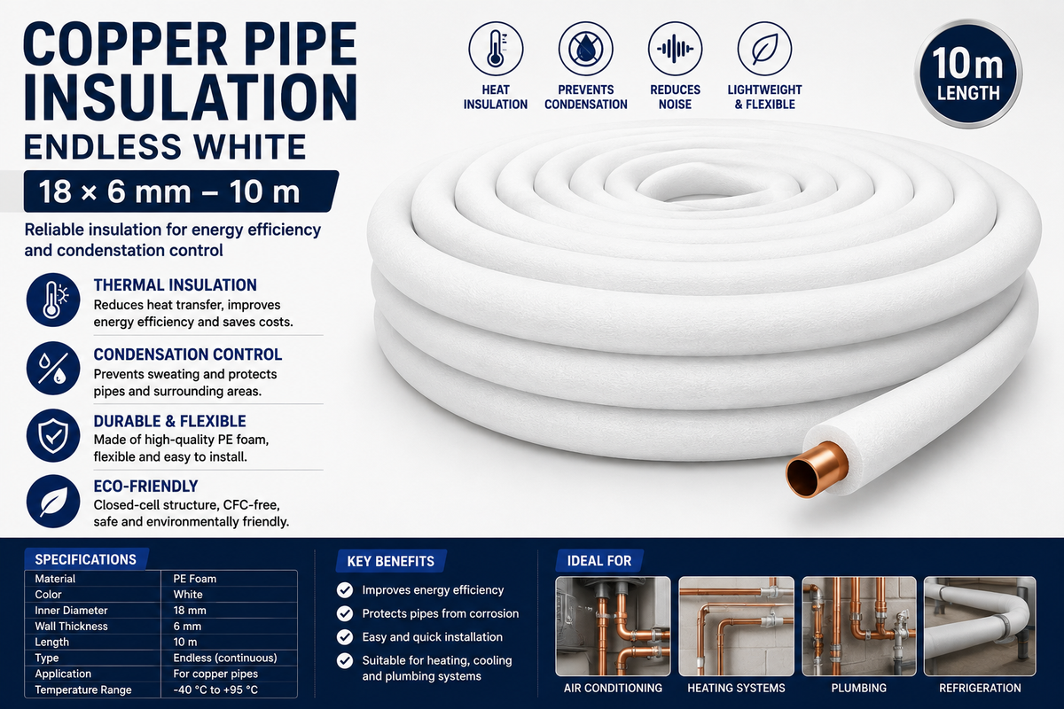 Copper Pipe Insulation Endless White 18×6 mm – 10 m