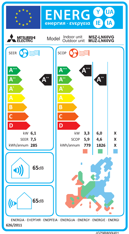 EU Energy Label MSZ-LN60VG / MUZ-LN60VG (Hersteller-Label via Bittel)