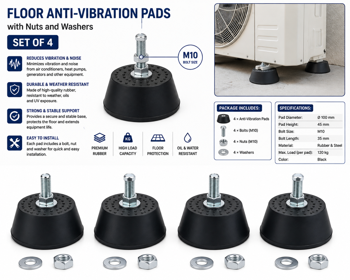 Floor Anti-Vibration Pads with Nuts and Washers – Set of 4