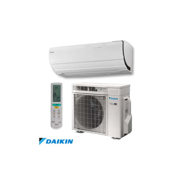 Daikin Inverter air conditioner with indoor unit, outdoor unit, and remote control, 18,000 BTU.