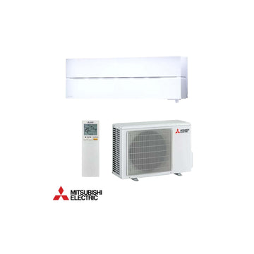 Mitsubishi Electric inverter air conditioner MSZ-LN35VG indoor unit, outdoor unit, and remote control.