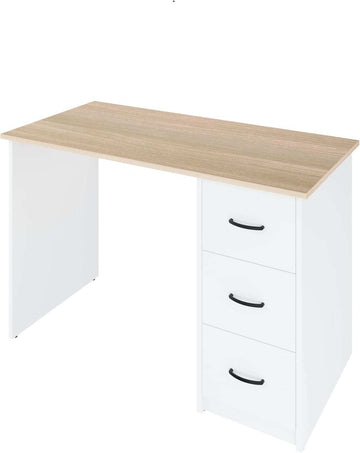 Modern Aure Desk with oak finish top and white drawer storage unit