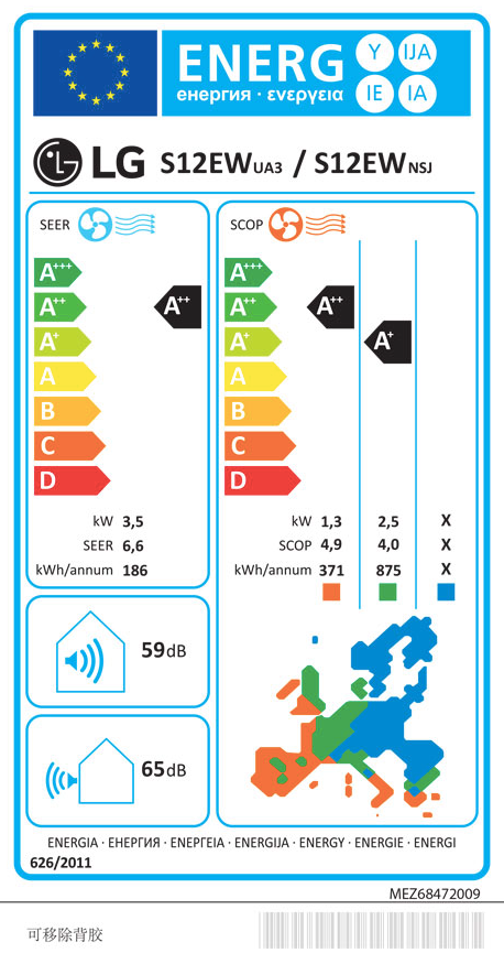 LG S12EW Inverter-Klimaanlage – EU-Energielabel