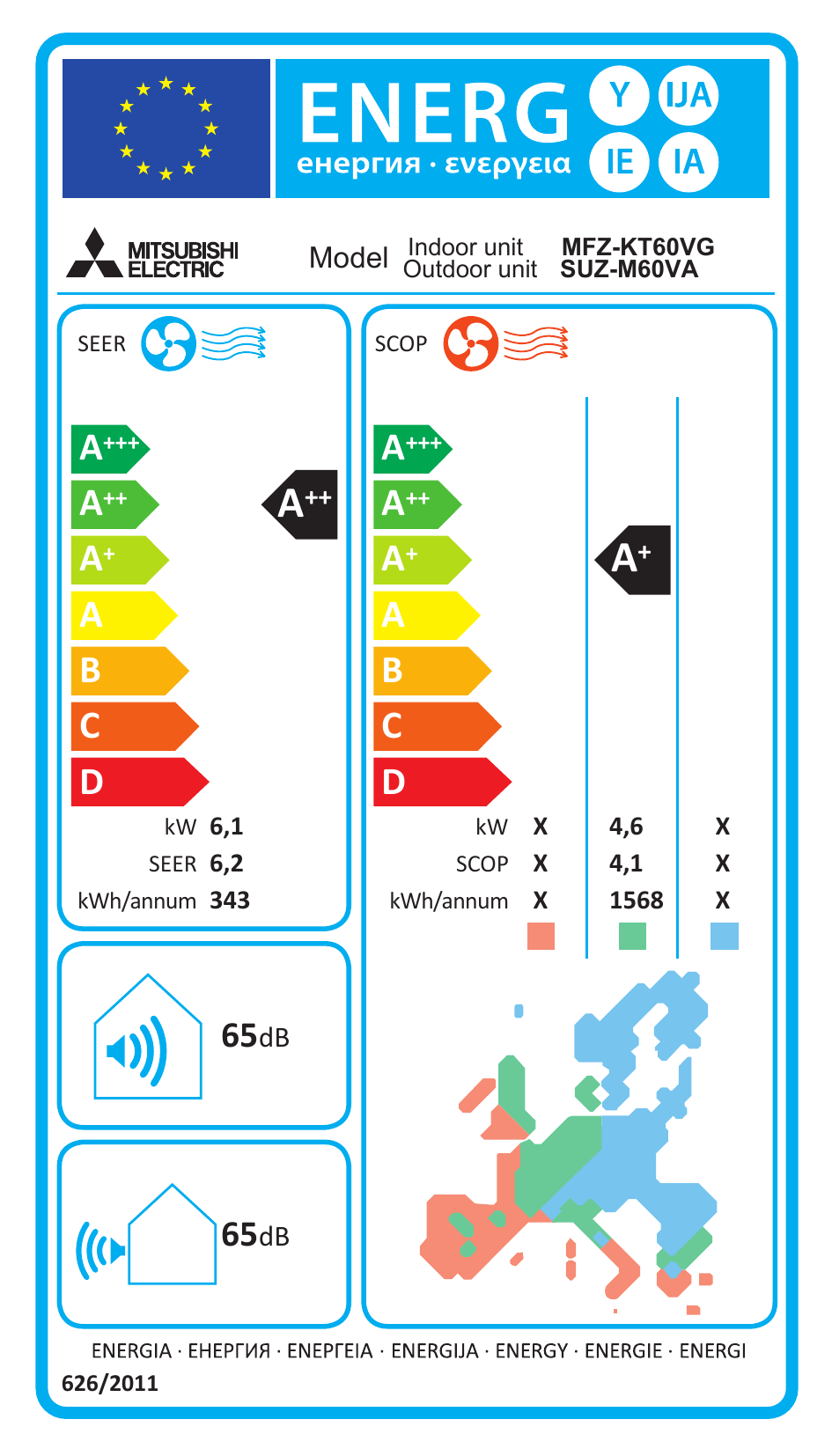Mitsubishi Electric SUZ-M60VA Air Conditioner – EU energy label