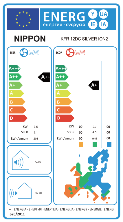 Nippon KFR-12DC inverter air conditioner – EU energy label