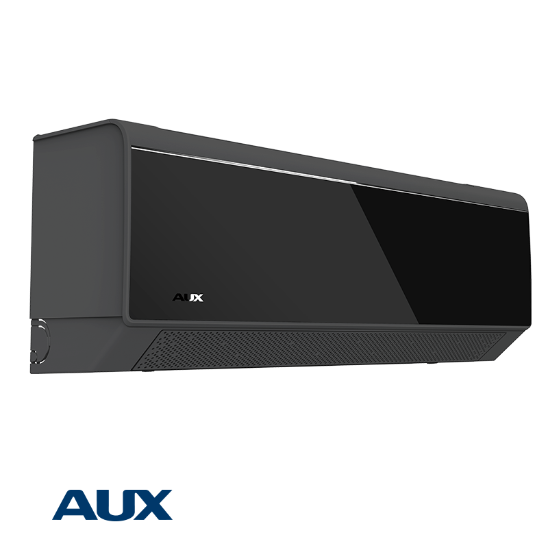 AUX Comfort Black 24,000 BTU inverter air conditioner with sleek black design and Wi-Fi control for energy-efficient cooling and heating.