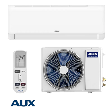 AUX New-Q Inverter Air Conditioner 12,000 BTU with Wi-Fi, energy-efficient R32 refrigerant, quiet operation, and sleek design.