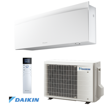 Daikin Emura 3 FTXJ35AW inverter air conditioner with 12,000 BTU cooling and heating, built-in Wi-Fi, ultra-quiet operation, air filter, and modern minimalist design.