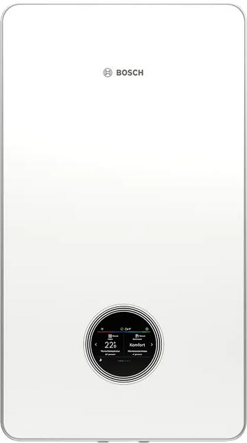 Bosch Condens 7800i W high-efficiency wall-mounted gas boiler with touch display and app control for modern home heating.