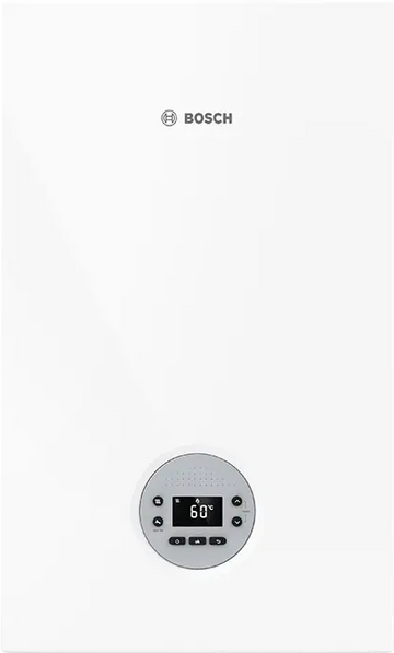 Bosch Condens 1200 W compact gas boiler with digital control panel for heating and hot water.
