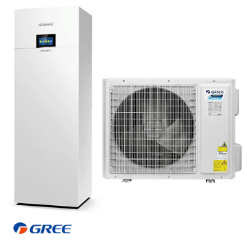 Gree Versati III heat pump with integrated tank for heating, cooling, and domestic hot water with eco-friendly R-32 refrigerant and smart Wi-Fi control