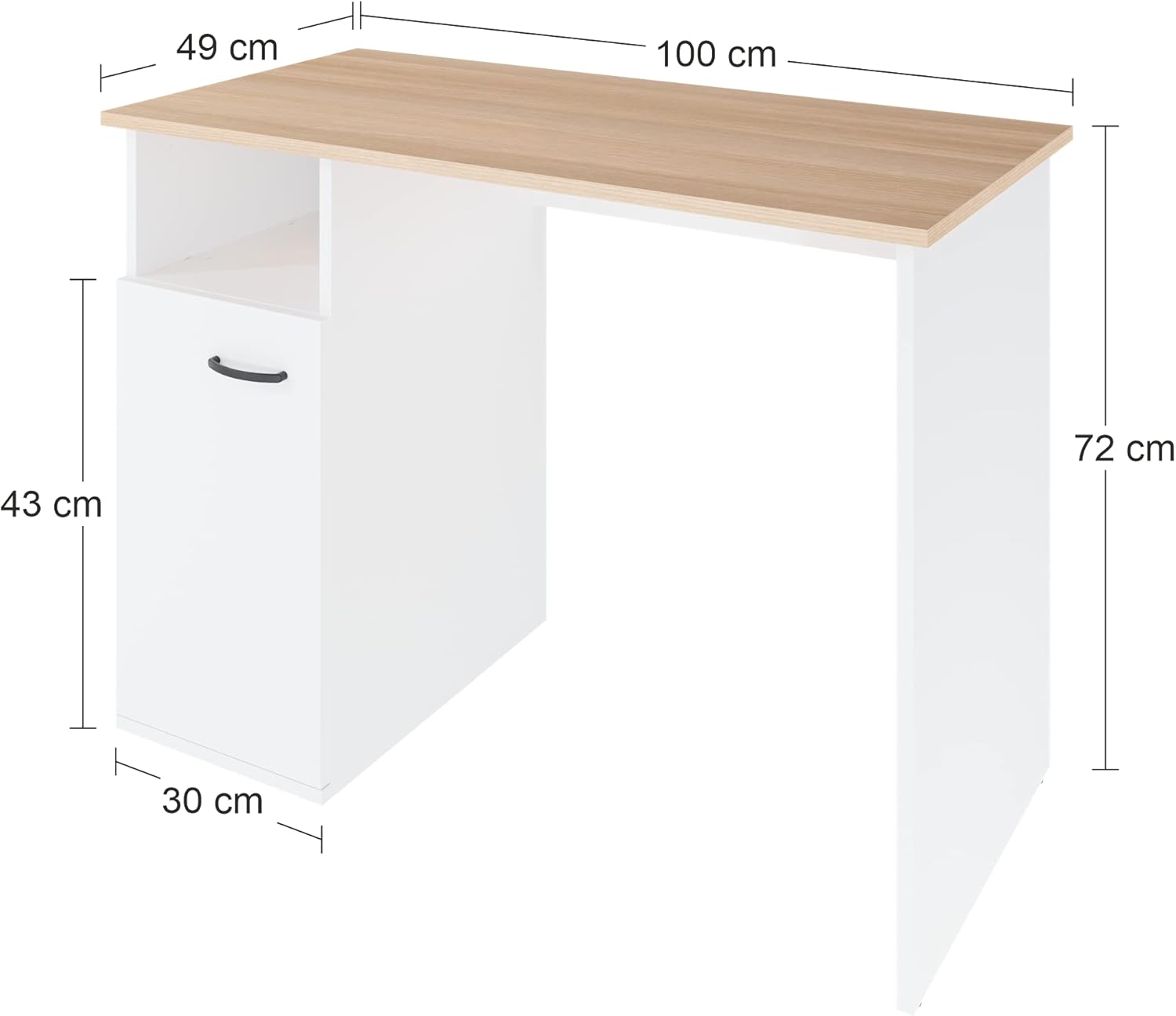 Levira LEVIRA Oak White Datorbord – sidovy från sidan