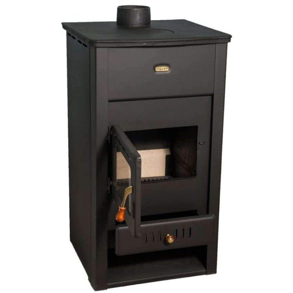 Fireplace PRITY K2 CP energy efficiency label with technical specifications and emission data table