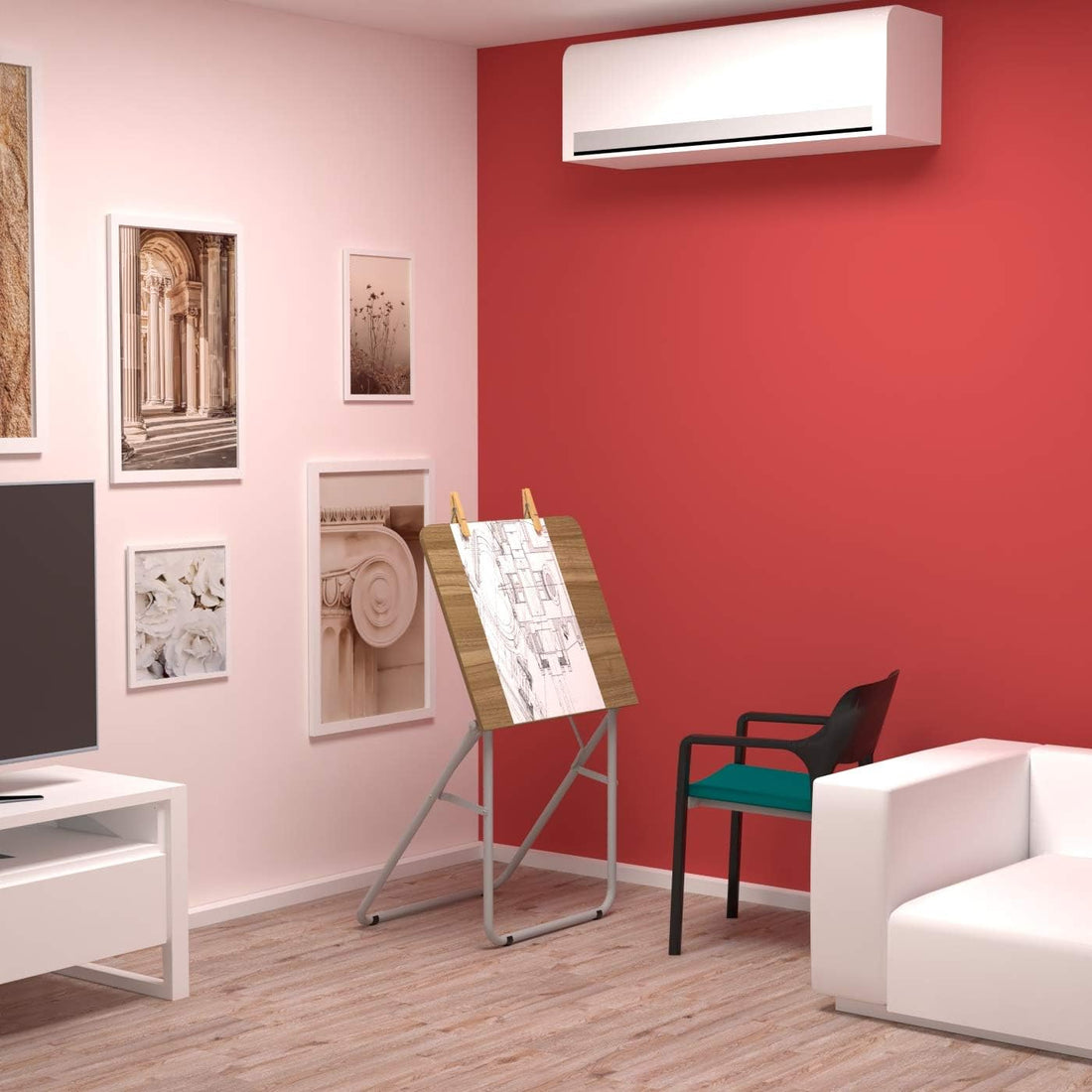 Drawing Table 80 x 67 x 76 - Metallic Grey and Walnut Troia Levira