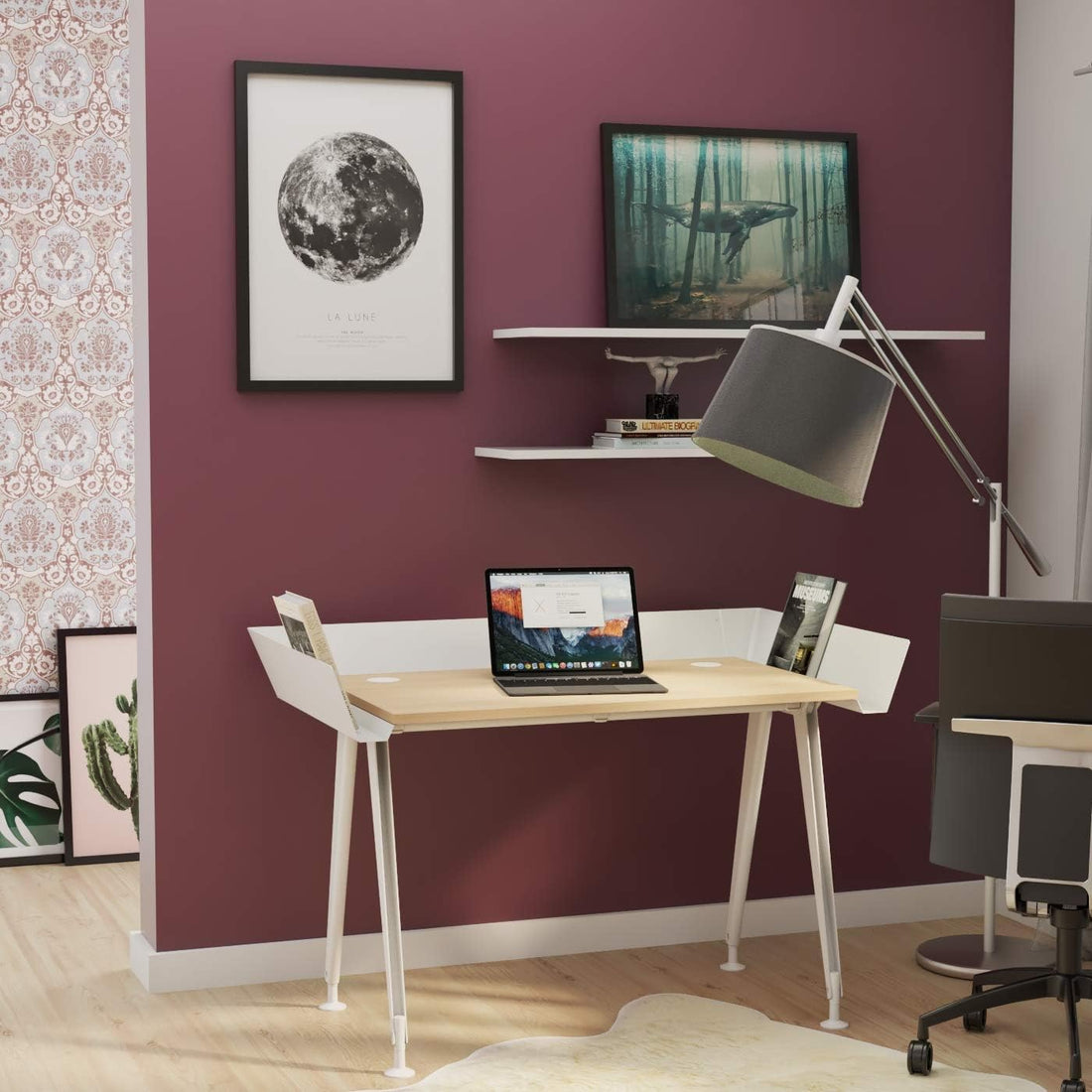 Desk, Tern - 100 x 60 x 72 cm, White / Beech, Levira