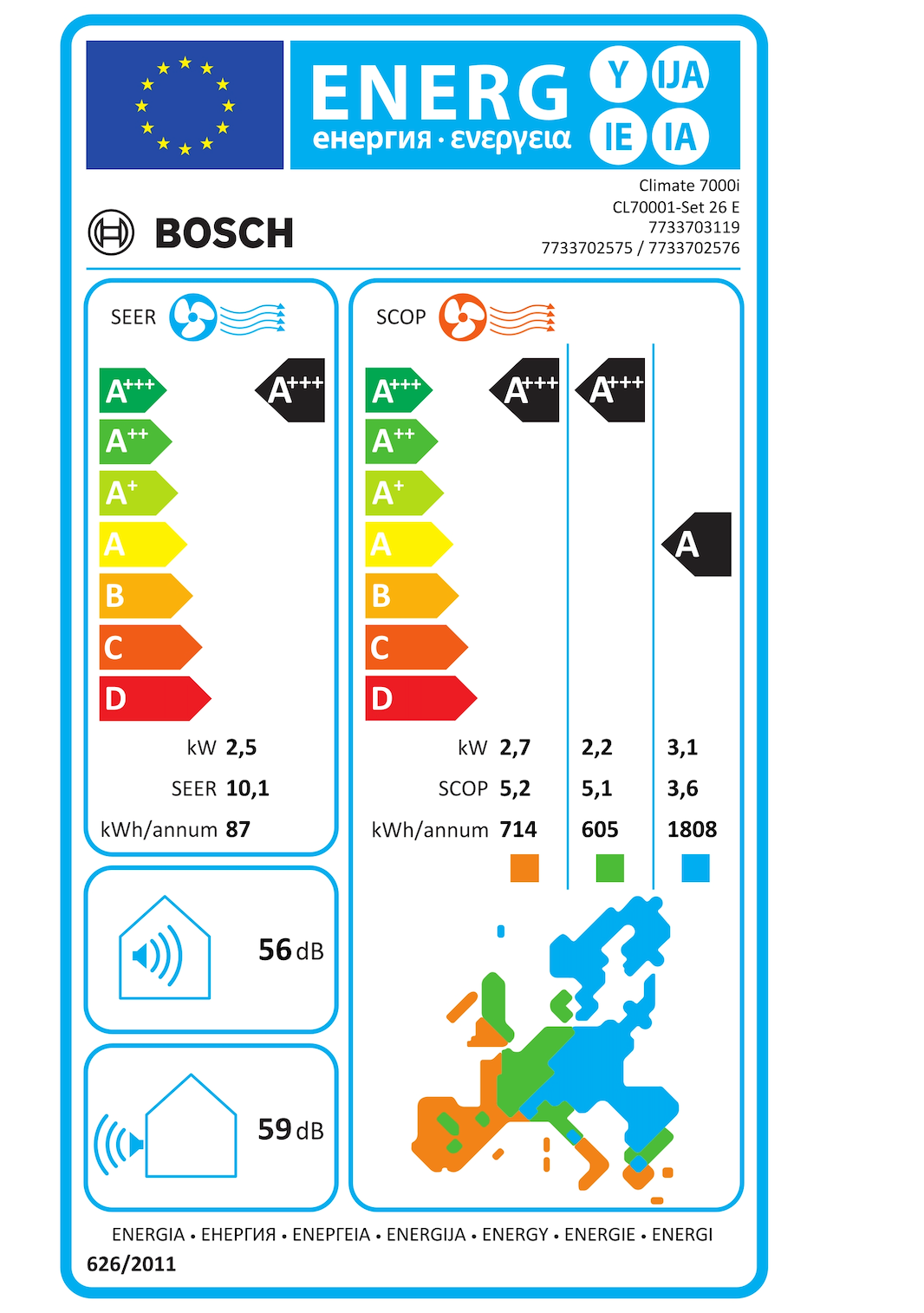 Bosch Climate 7000i CL7000i air conditioner – specification sheet