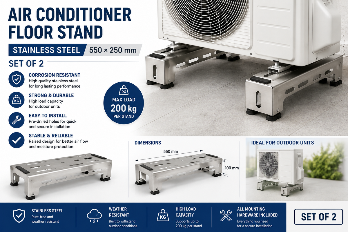 Air Conditioner Floor Stand Stainless Steel 550×250 mm – Set of 2