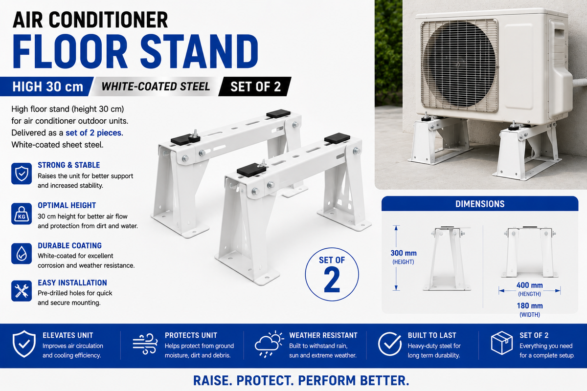 Air Conditioner Floor Stand White-Coated High 30 cm – Set of 2