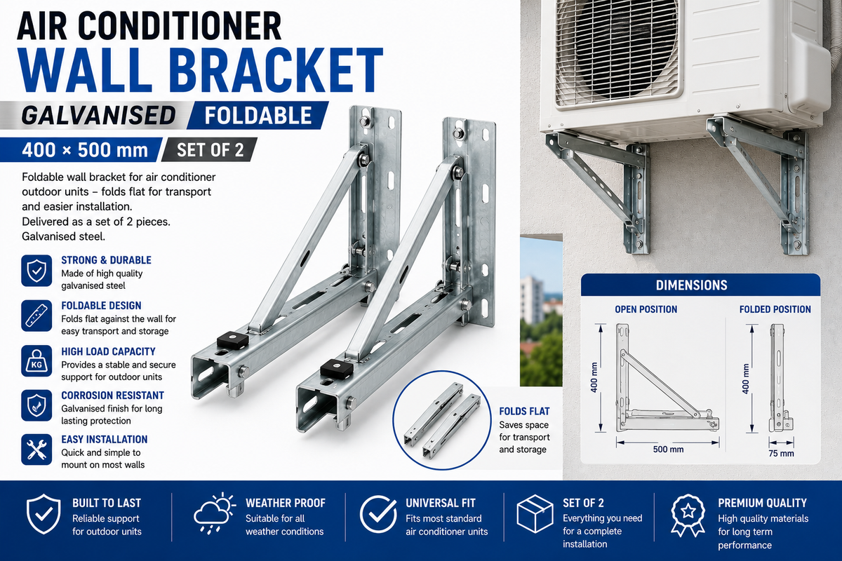 Air Conditioner Wall Bracket Galvanised Foldable 400×500 mm – Set of 2