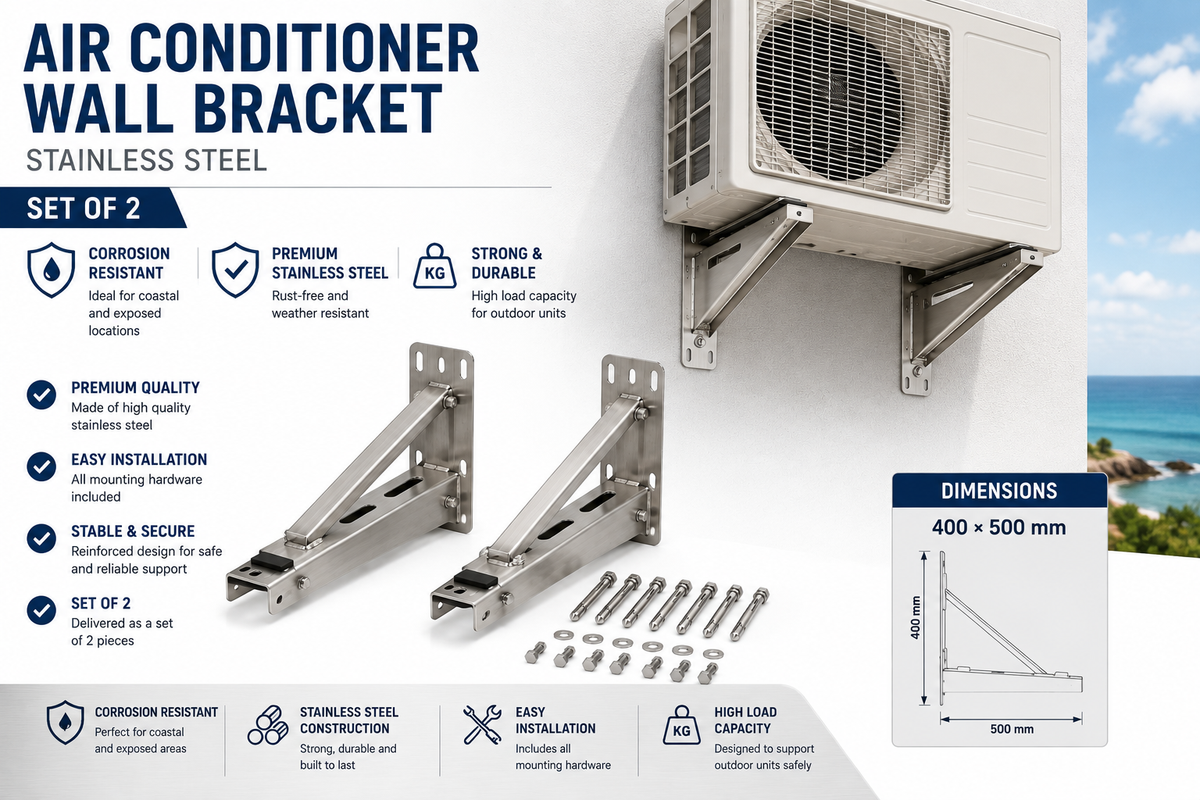 Air Conditioner Wall Bracket Stainless Steel 400×500 mm – Set of 2