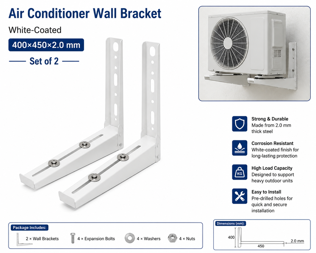 Air Conditioner Wall Bracket White-Coated 400×450×2.0 mm – Set of 2