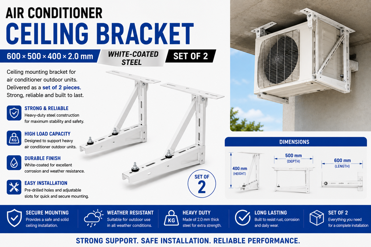 Air Conditioner Ceiling Bracket White-Coated 600×500×400×2.0 mm – Set of 2