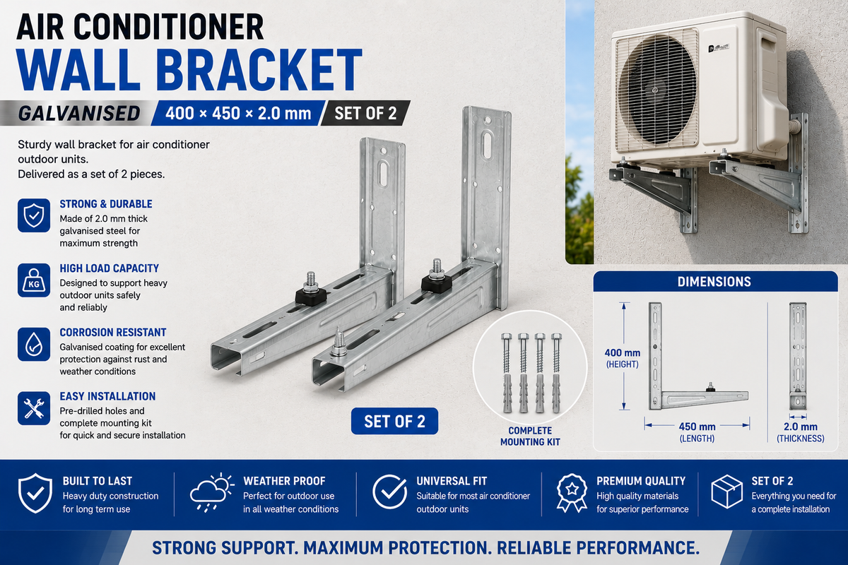 Air Conditioner Wall Bracket Galvanised 400×450×2.0 mm – Set of 2