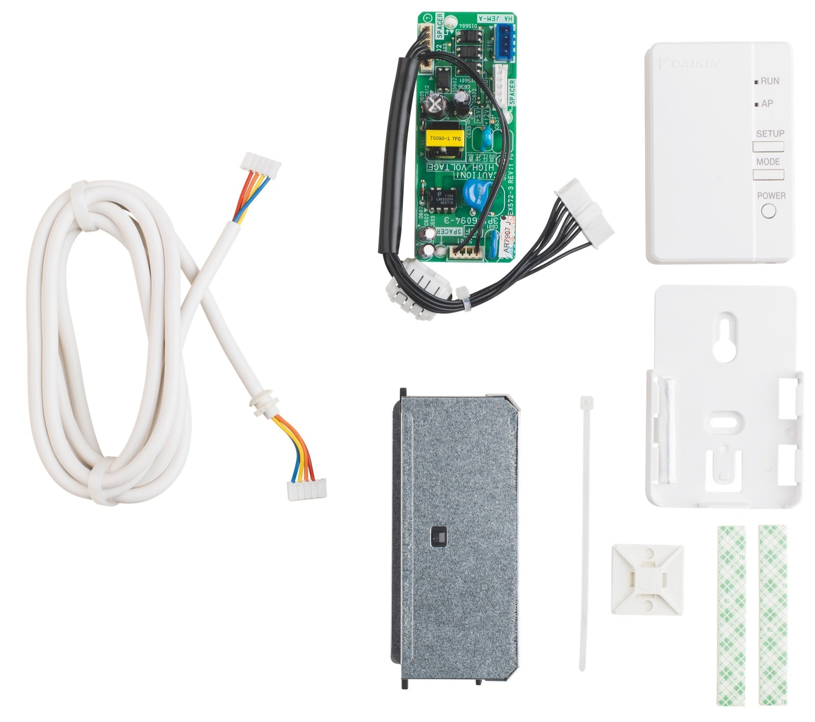 Daikin BRP069B43 WLAN-Adapter – Lieferumfang: Adapter, Halter, Kabel, Schaltkasten, Platine