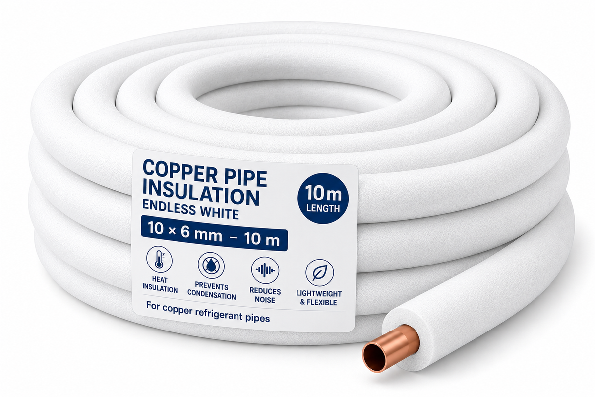 Copper Pipe Insulation Endless White 10×6 mm – 10 m