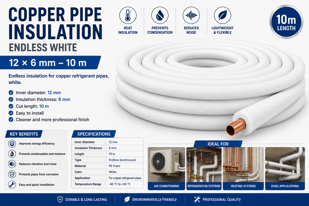 Copper Pipe Insulation Endless White 12×6 mm – 10 m
