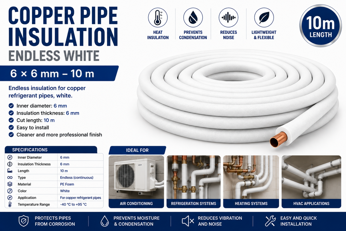 Copper Pipe Insulation Endless White 6×6 mm – 10 m