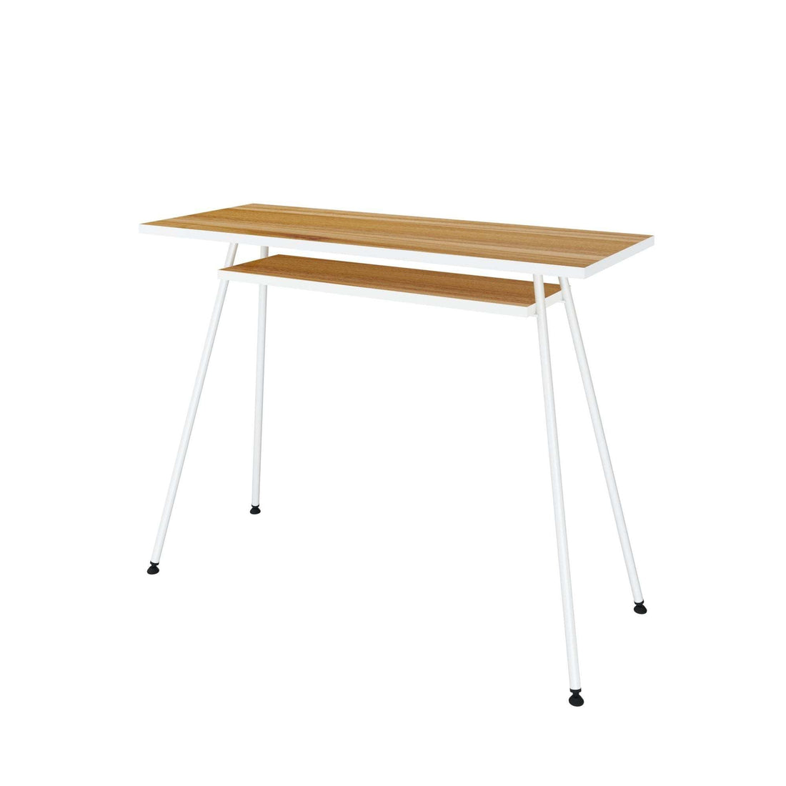 White and walnut Kost Dash office computer desk with melamine top and steel legs, compact and stylish workstation