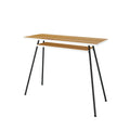 Black and walnut office desk with slim steel legs and scratch-resistant melamine top