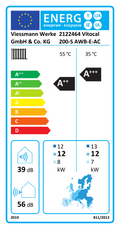 EU Energy Label Vitocal 200-S AWB-E-AC 201.D16 16 KW (EPREL 220242)