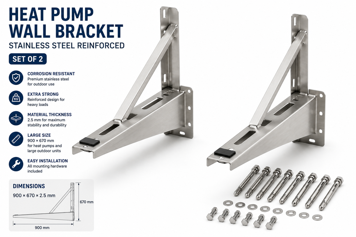 Heat Pump Wall Bracket Stainless Steel Reinforced 900×670×2.5 mm – Set of 2