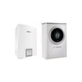Heat pump Bosch Compress 6000 AW monobloc hybrid system with indoor and outdoor units for efficient heating and cooling in single-family homes.