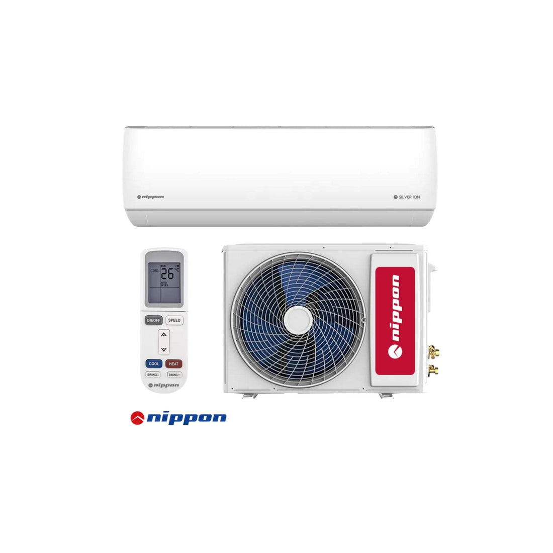 Nippon inverter air conditioner KFR 09DC with silver ion filter, remote control, and outdoor unit, 9000 BTU, energy efficient A++/A+ model