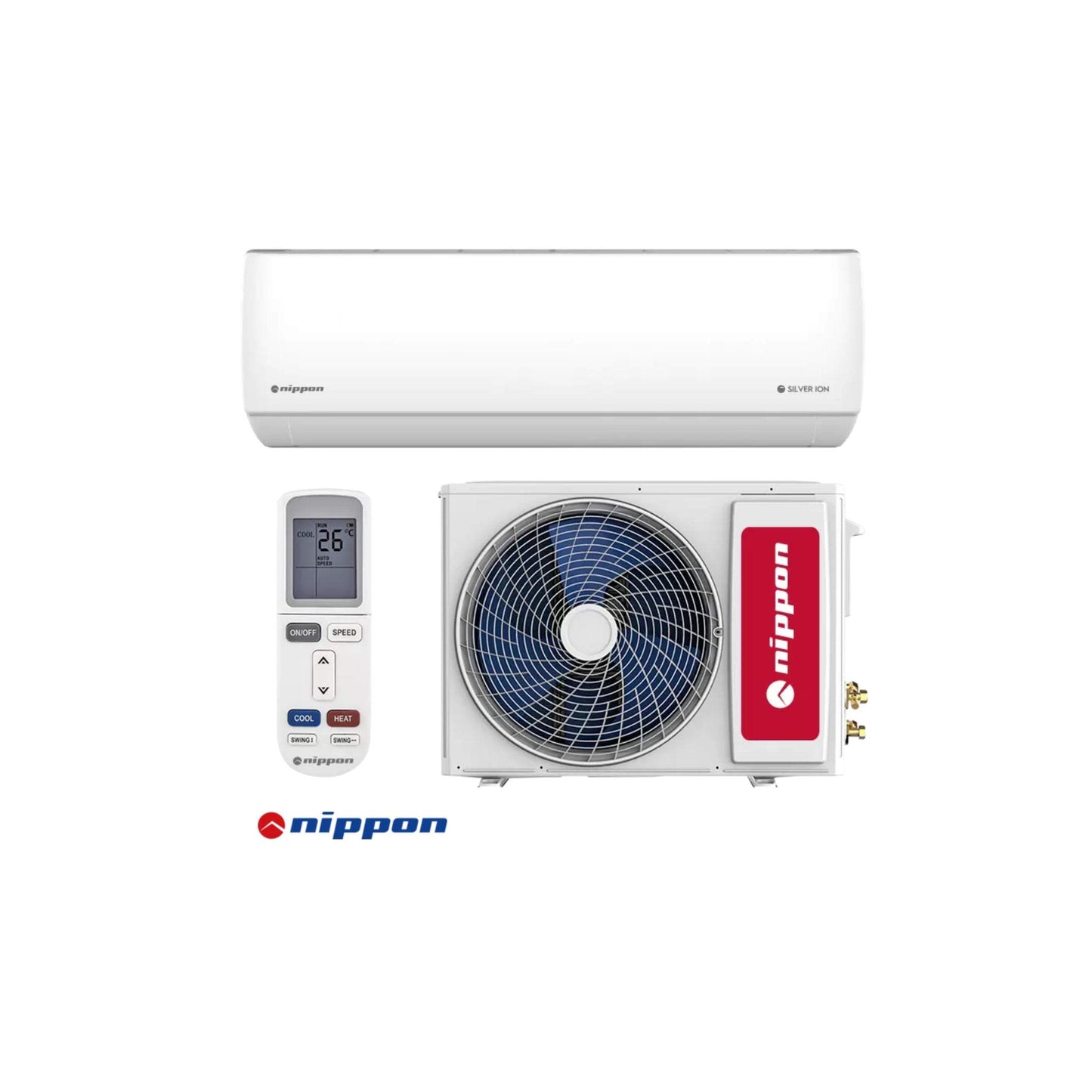 Nippon inverter air conditioner KFR 09DC with silver ion filter, remote control, and outdoor unit, 9000 BTU, energy efficient A++/A+ model