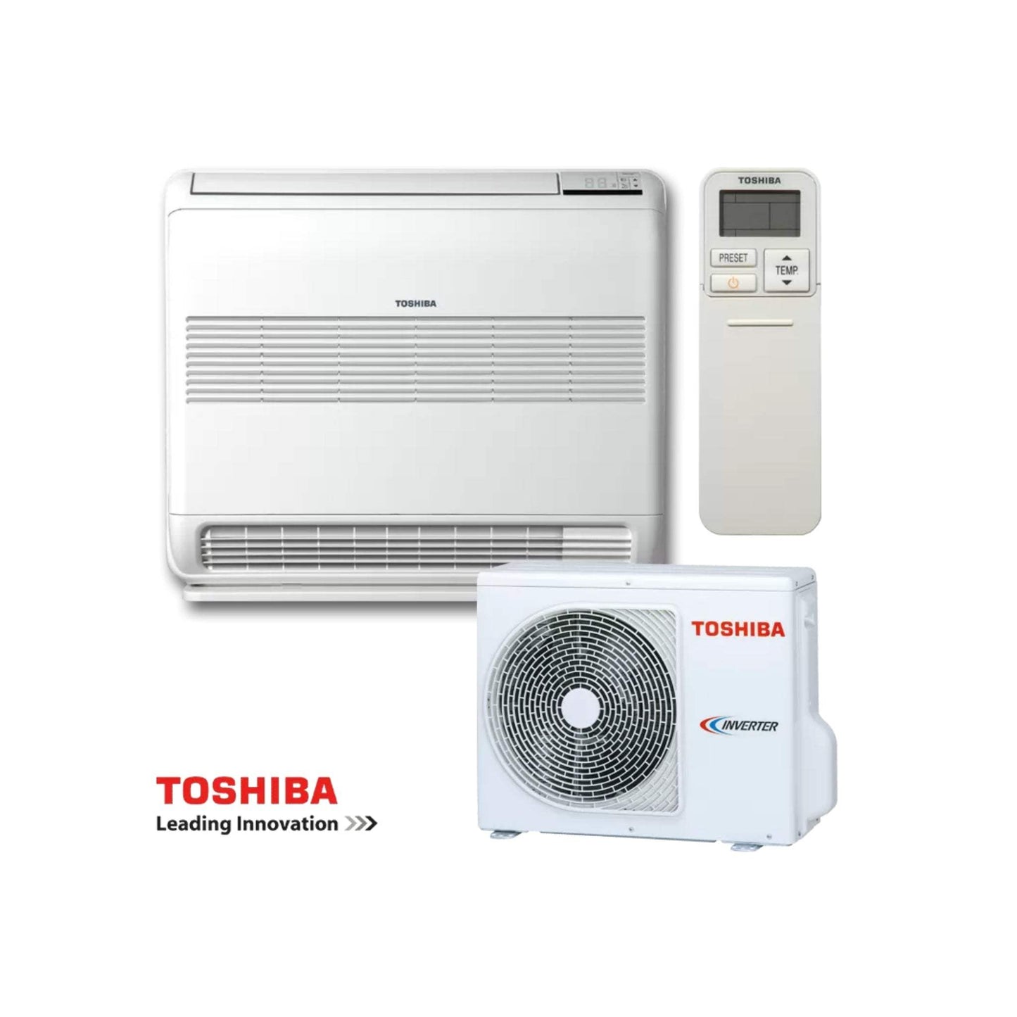 Toshiba Bi-flow inverter air conditioner RAS-B13J2FVG-E1 with high power, eco, timer, silent, and self-cleaning modes, 13,000 BTU capacity