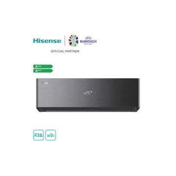 Hisense Energy Pro X black inverter air conditioner 12,000 BTU with R32 refrigerant and WiFi connectivity.