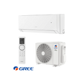 Inverter aire acondicionado Gree Clivia con unidad interior, unidad exterior, y control remoto.