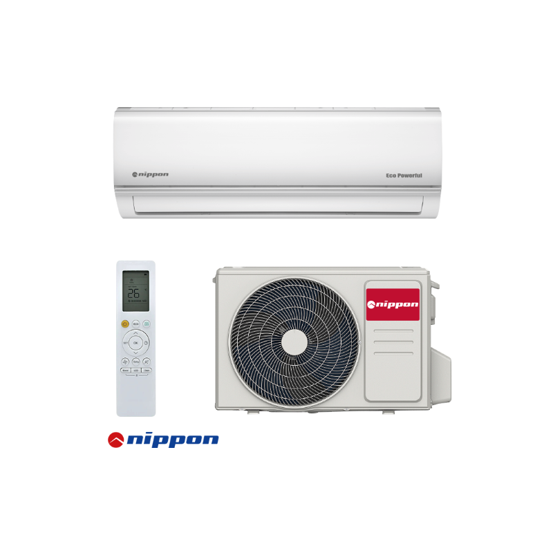 Nippon KFR 09DCB inverter air conditioner with Wi-Fi, 9000 BTU cooling capacity, remote control, and eco powerful technology