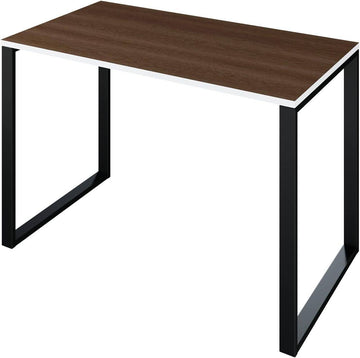 Modern white and white oak Computer Desk Fulda II with sturdy melamine tabletop and steel legs, 110x60x74 cm