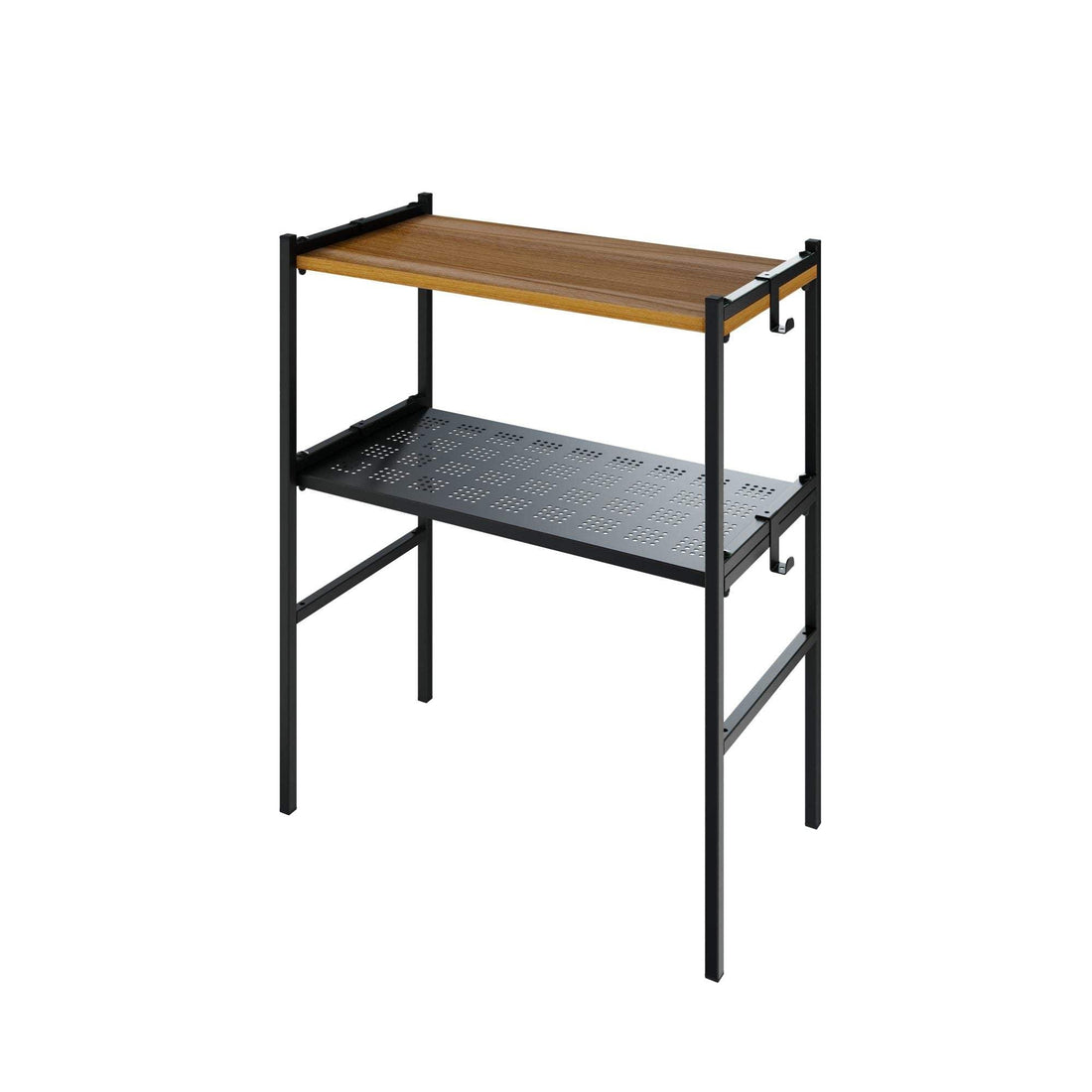 Melia Plant Stand with black metal frame and walnut top shelf, modern industrial style indoor stand for plants or display.