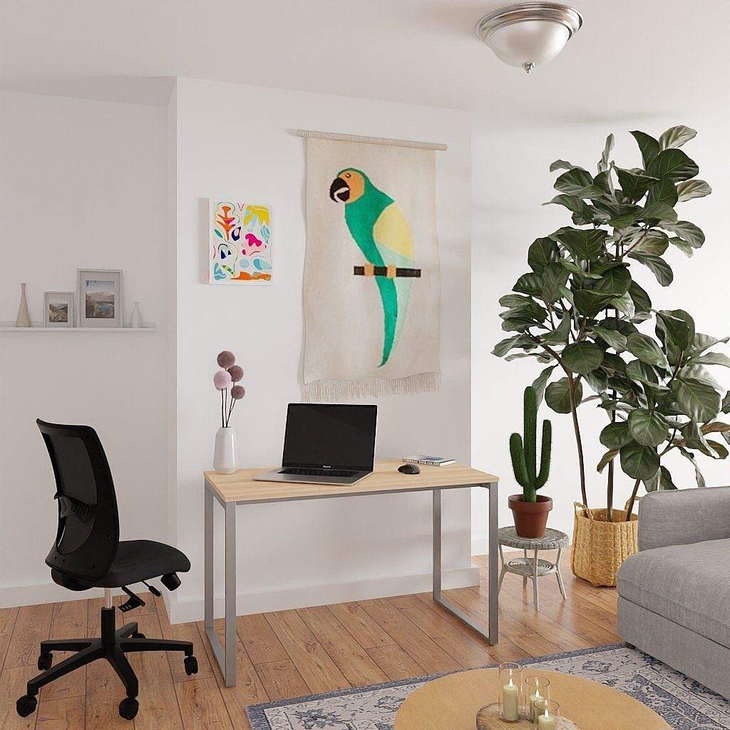 Minimalist LEVIRA Fulda II computer desk in white and choco cherry with laptop in modern home office setting