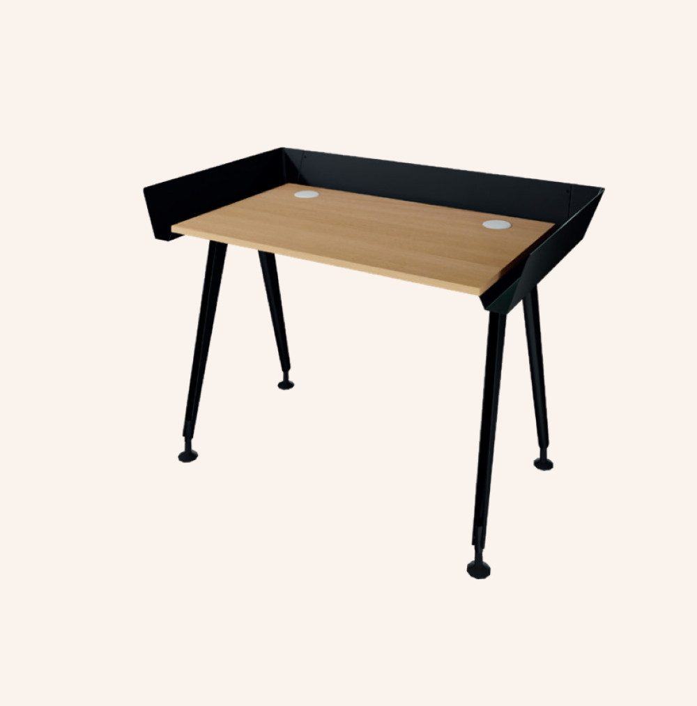 Levira Home Computer Desk with natural beech melamine tabletop and black steel frame